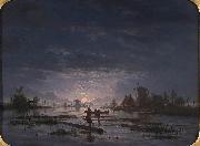 Jacob Abels, An Extensive River Scene with Fishermen at Night